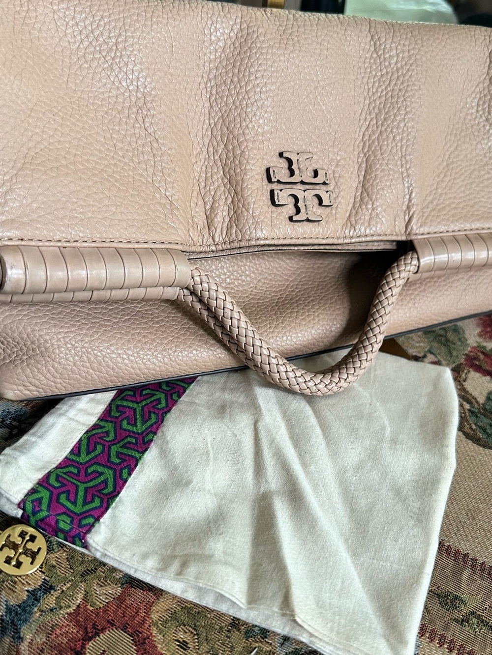 Tory Burch Blush Fold-Over Leather Crossbody Satchel Shoulder Bag - Picture 12 of 16